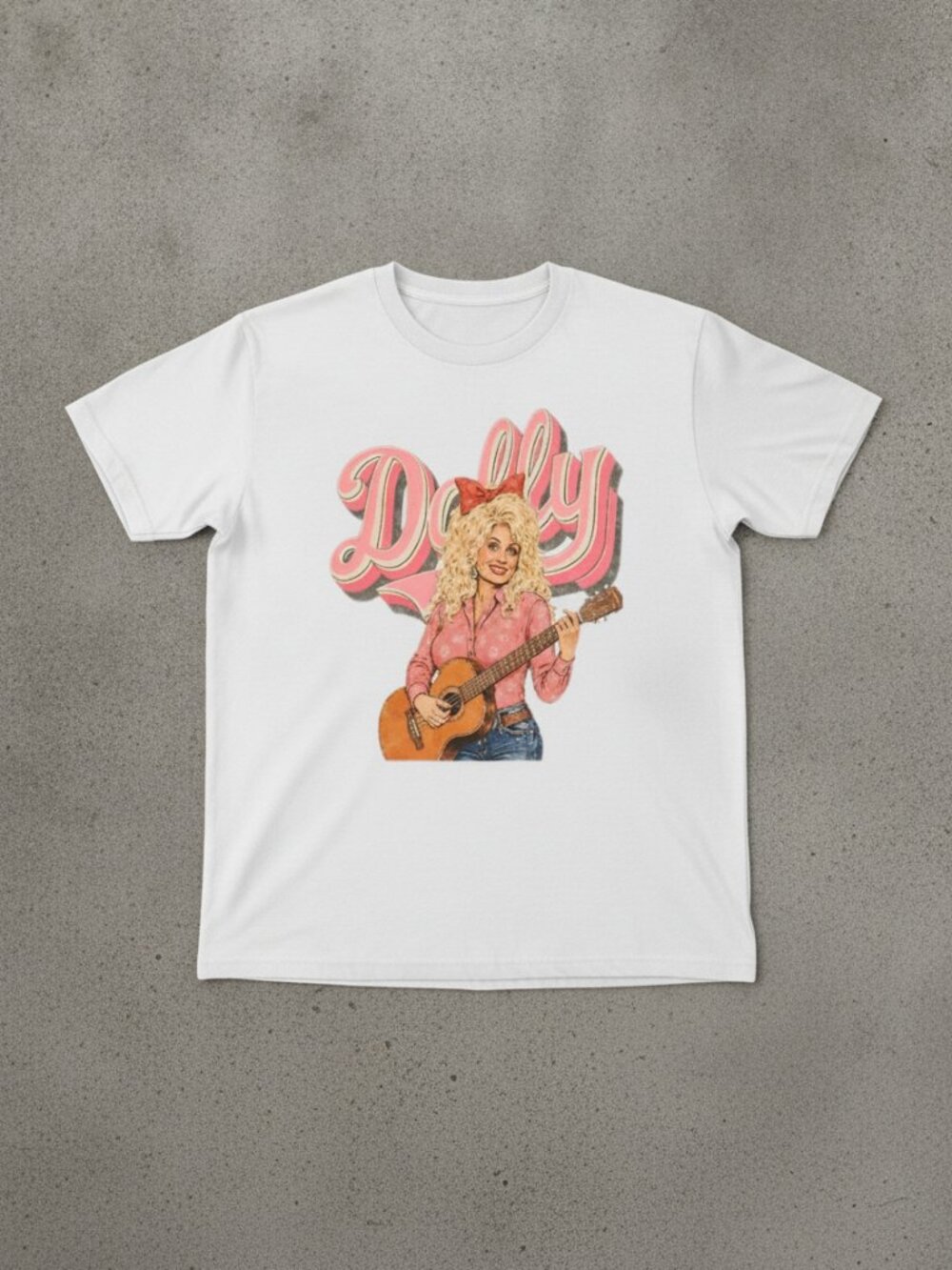 Dolly Guitar Graphic Tee White Vintage Country Music T-Shirt